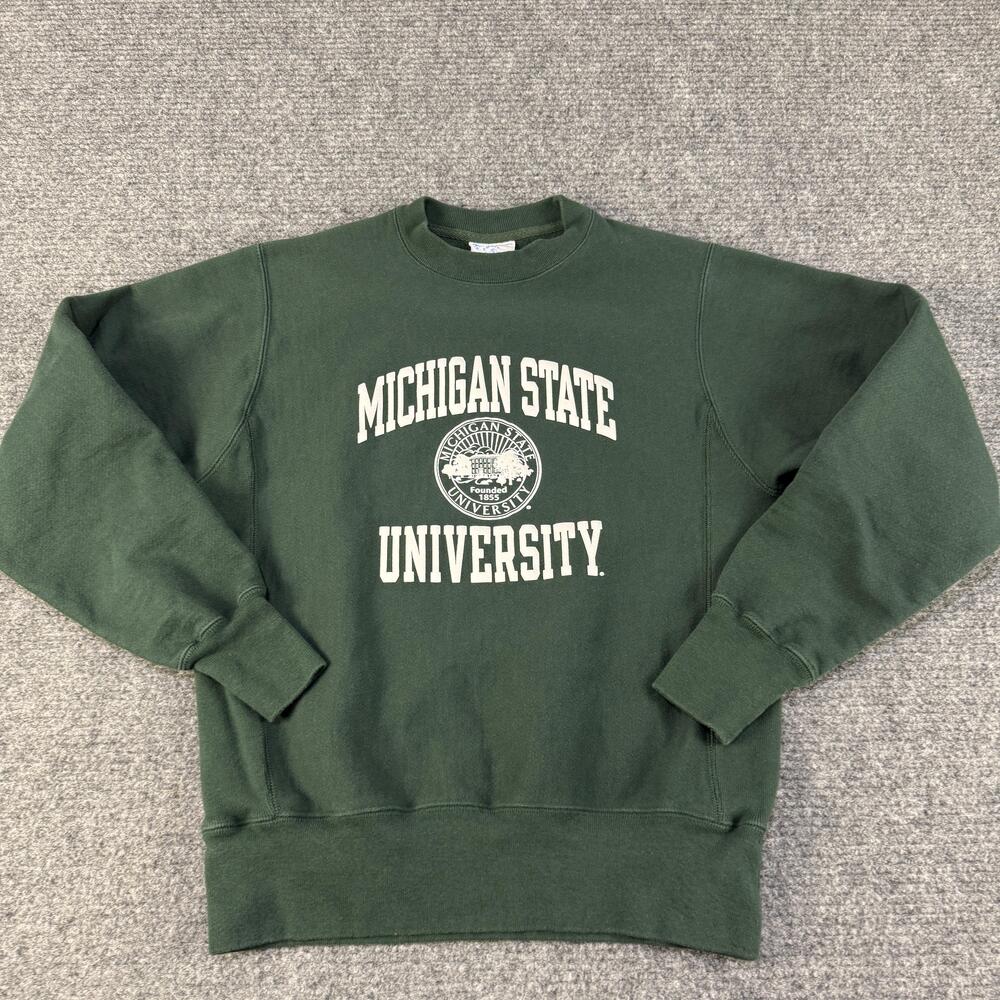 Michigan State Spartans Sweatshirt Mens Small Green NCAA Champion Reverse Weave